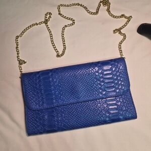 Borse in Pelle Blue Snakeskin Embossed Leather Clutch Crossbody Made in Italy